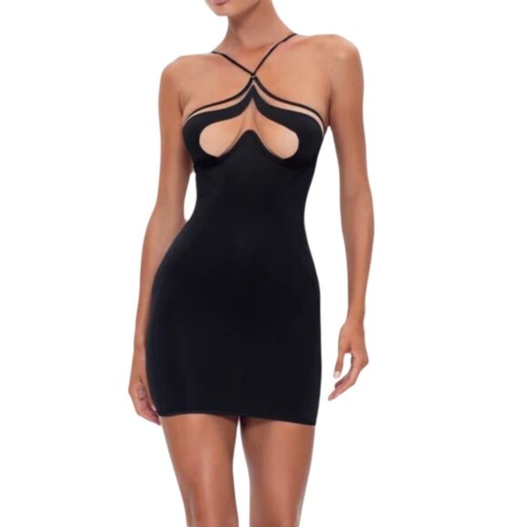 God Save Queens Mia Dress XS Black Mini Bodycon Sleeveless Sheer Sexy Clubbing - Picture 1 of 15
